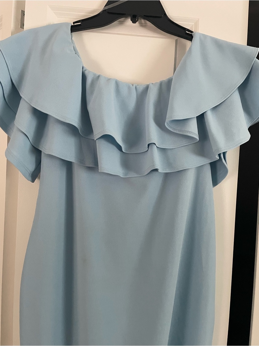 Light Blue Ruffle-Off-Shoulder Maternity Dress - Picture 3 of 3
